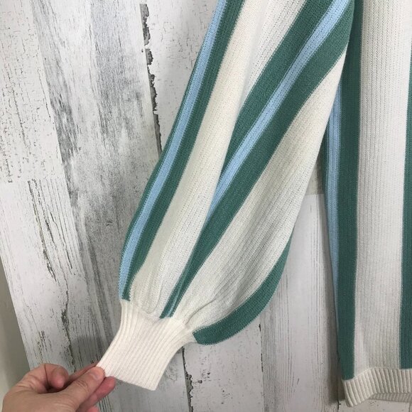 Wild Fable striped sweater puff sleeves v neck oversize cozy tunic length small - Picture 5 of 7